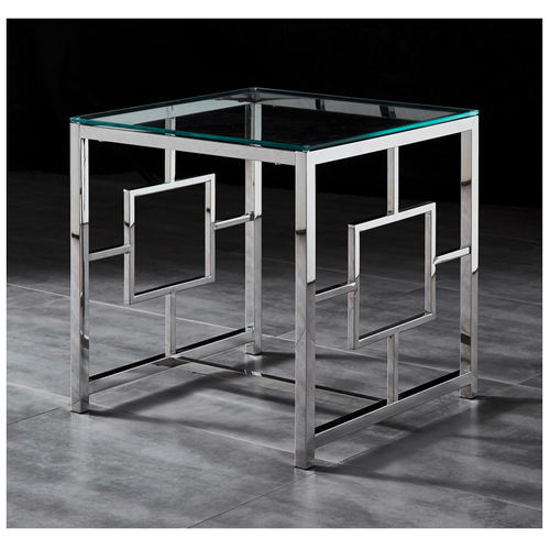 Jordan Side Table Stainless Steel and Tempered Glass