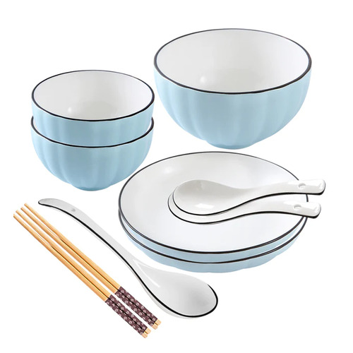 Blue Ceramic Dinnerware Set of 7