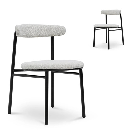Set of 2 - Milan Fabric Dining Chair - Moon White Boucle