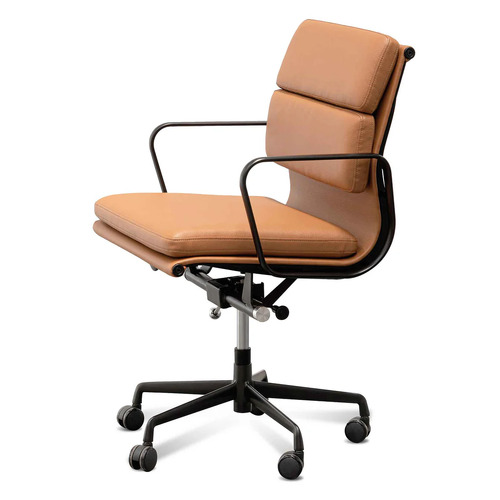 Alvin Low Back Office Chair - Saddle Tan in Black Frame