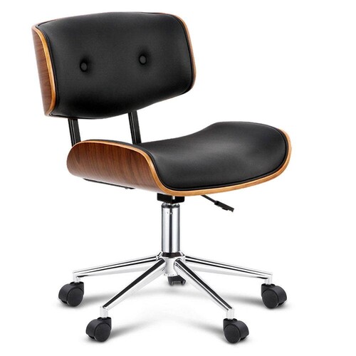 Retro Wooden Office Chair Black Leather