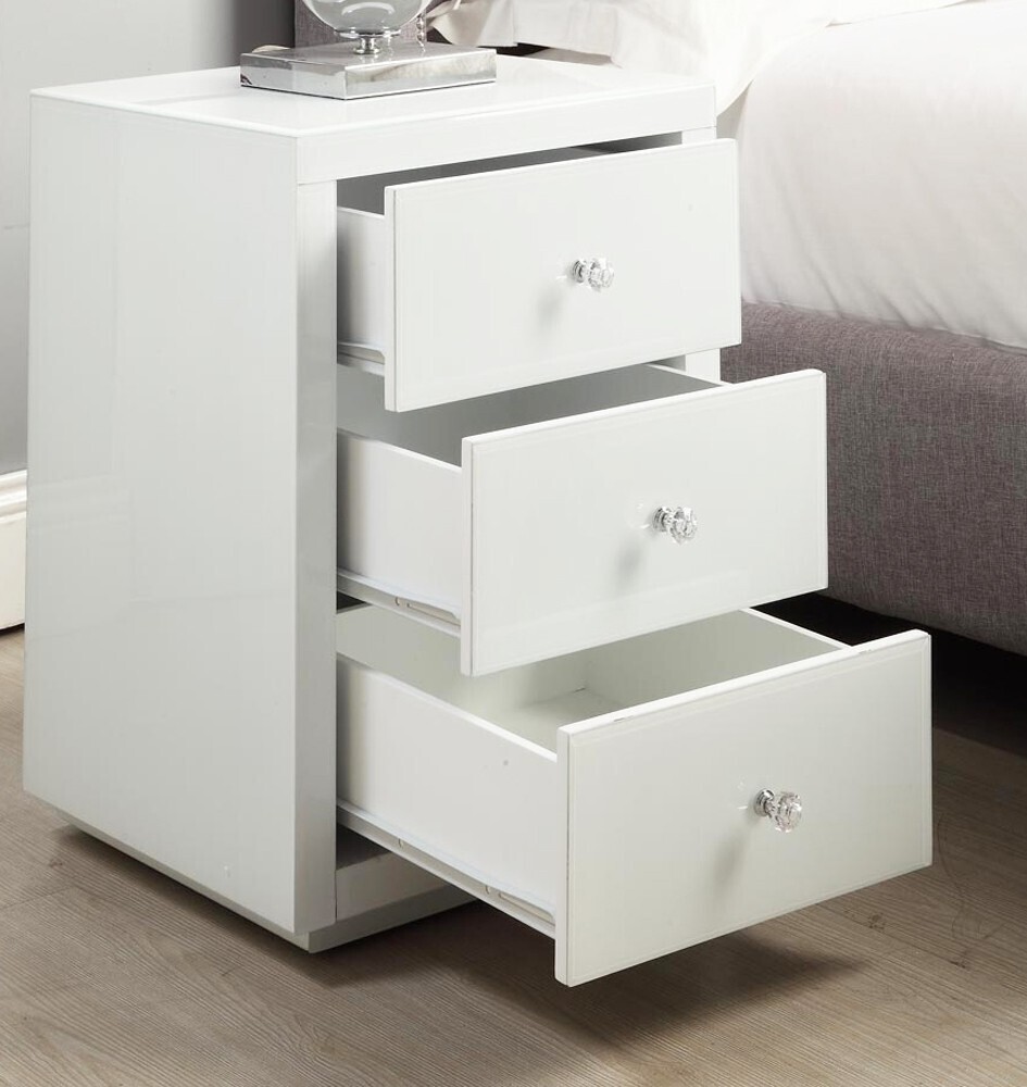Venice White Glass Bedside Table