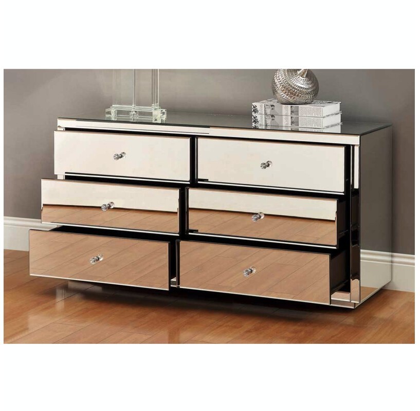Venice Silver Mirror Low Chest 6 Drawers