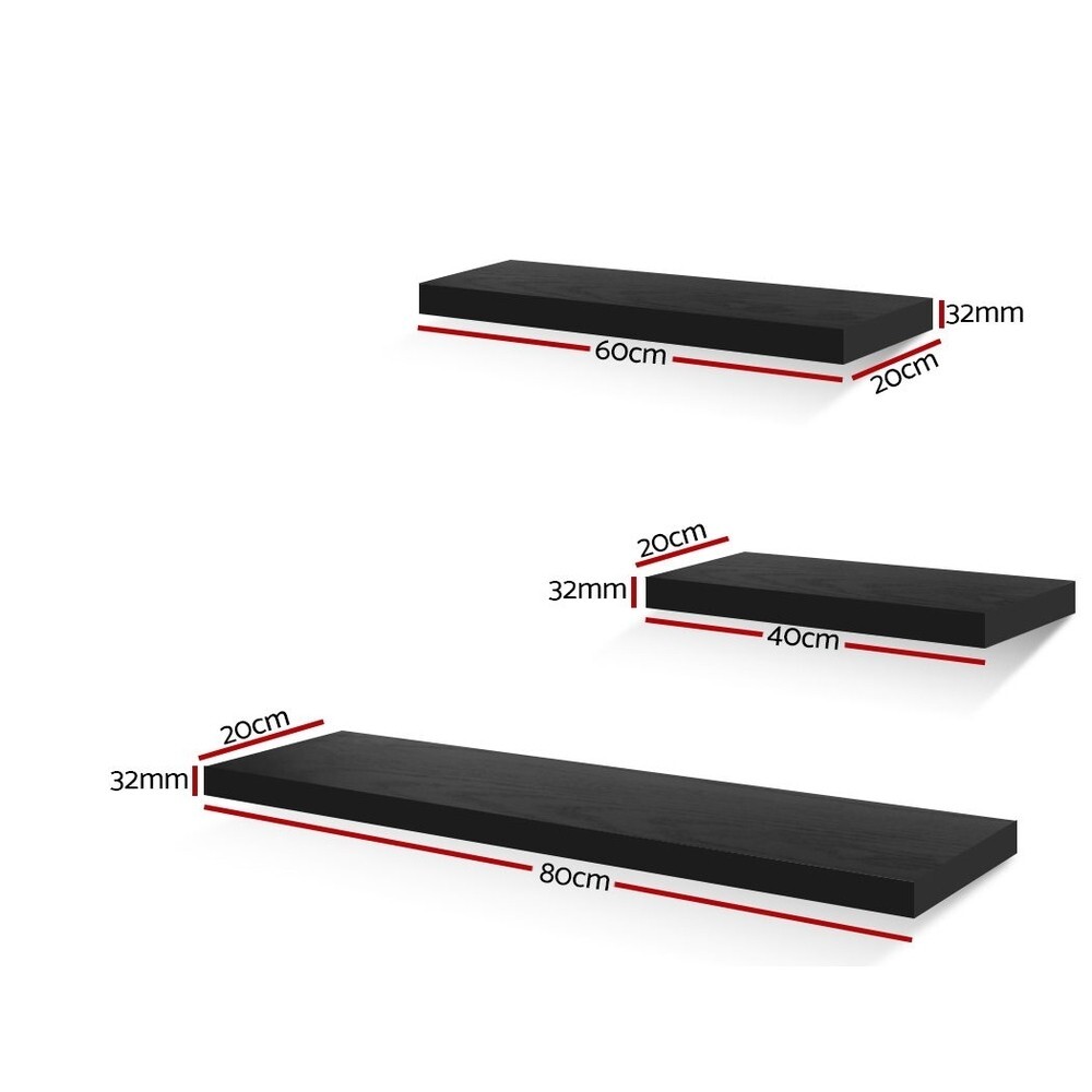 3 Piece Floating Wall Shelves Black