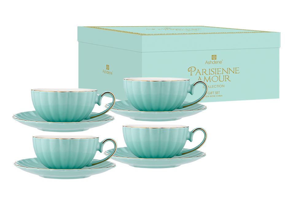 Parisienne Amour Mint Cup + Saucer Set Of 4