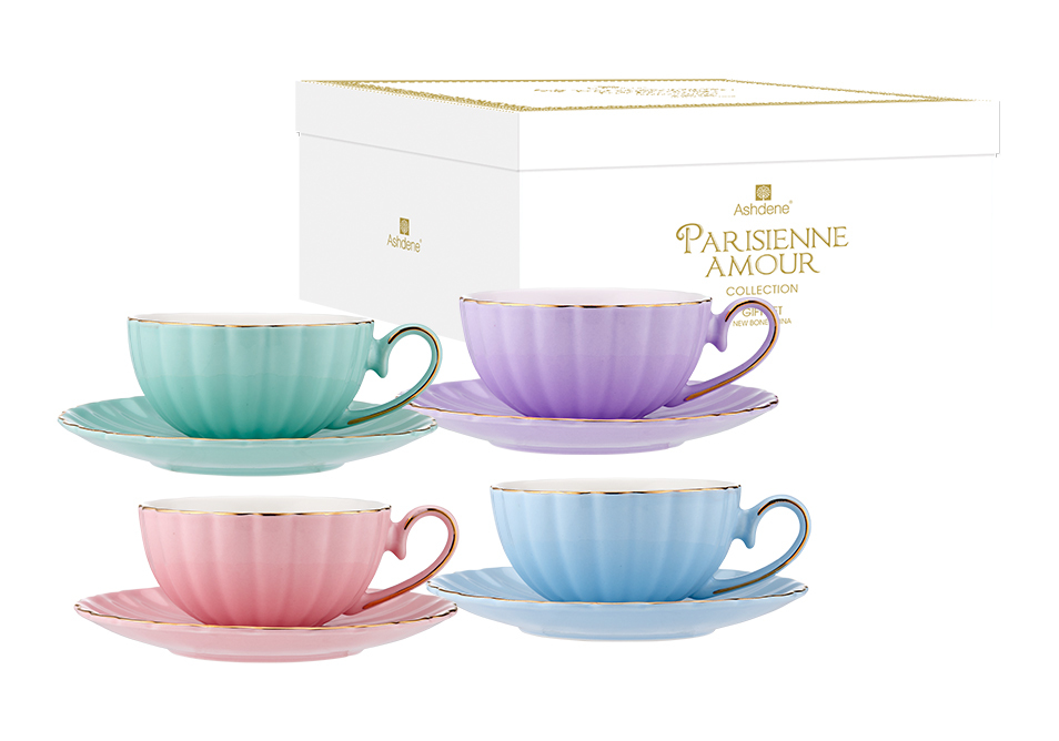 Parisienne Amour Assorted Cup + Saucer Set Of 4