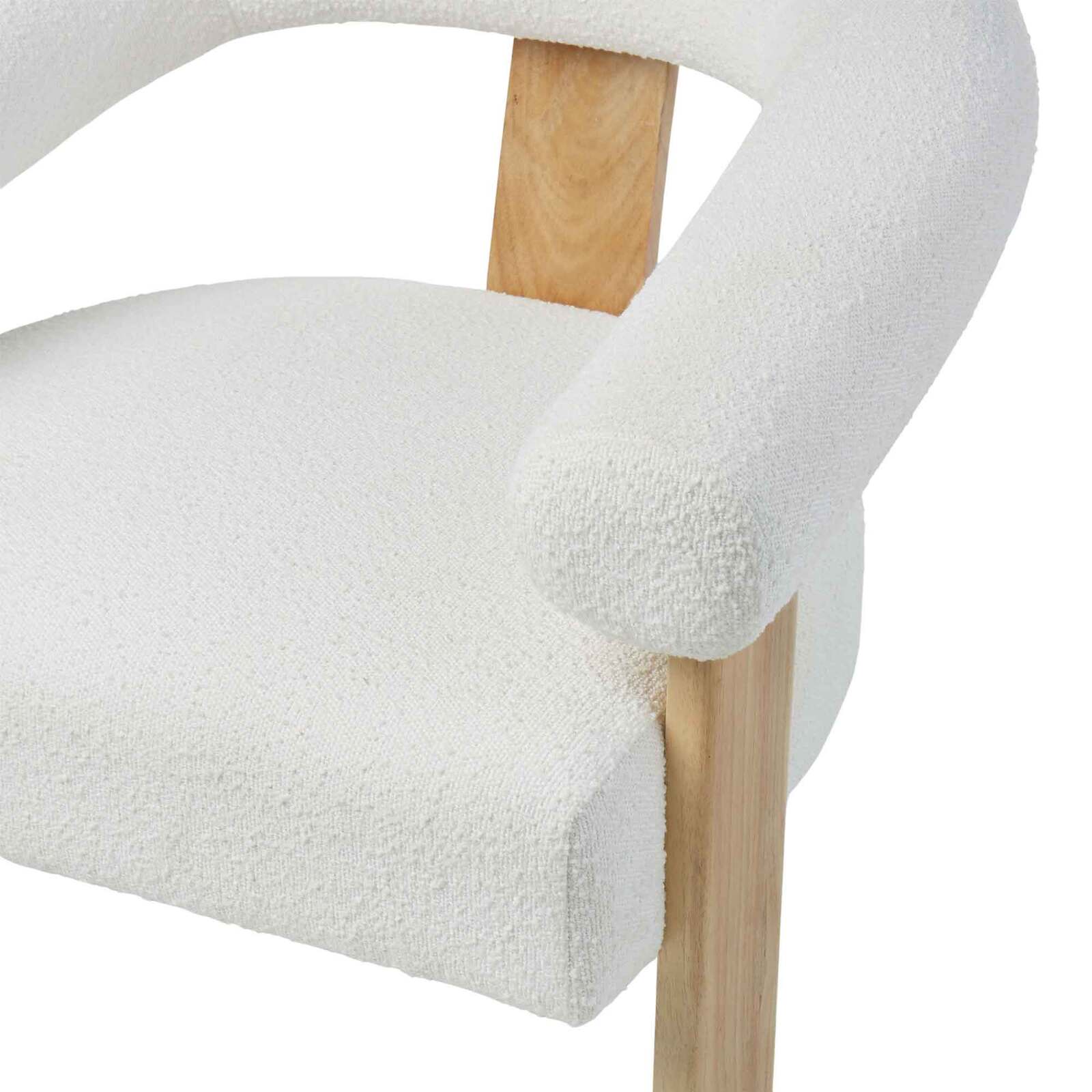 Boucle and Wood Curve Armchair White and Natural