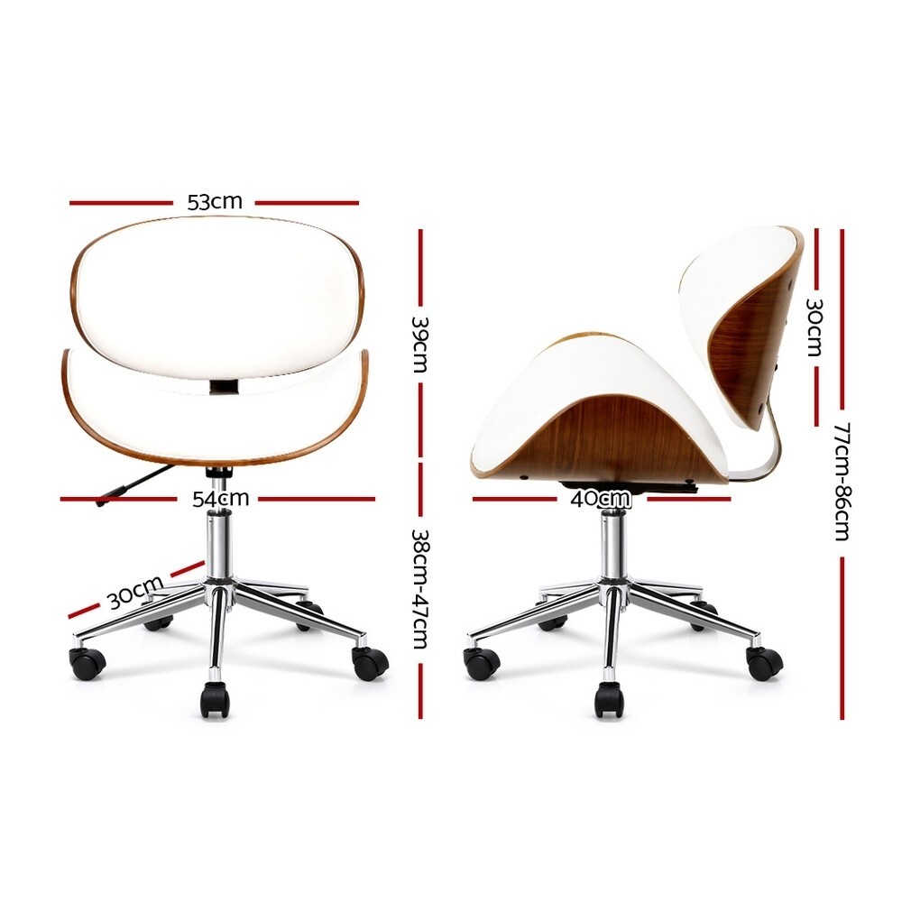 Retro Wooden & PU Leather Office Desk Chair - White