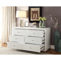 Boulevard White Glass Low Chest 6 Drawers