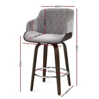 Saturn Bar Stools Swivel Velvet Fabric Grey