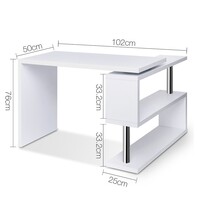 Rotatable Corner Desk with Bookshelf White