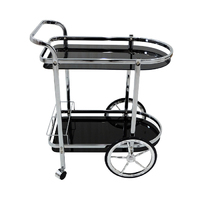 Silver Chrome and Dark Glass Round Bar Cart