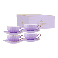 Parisienne Amour Lavender Cup + Saucer Set Of 4