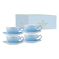 Parisienne Amour Blue Bell Cup + Saucer Set Of 4