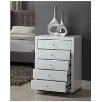 Vegas White Glass Tallboy 5 Drawer