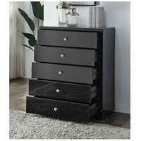 Vegas Black Glass Tallboy 5 Drawer