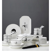 White Antler Printed Ceramic Dinnerware Set of 34