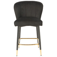 Reid Velvet Barstools, Black Set of 2