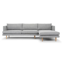 Byron 3 Seater Right Chaise Fabric Sofa - Graphite Grey with Natural Legs