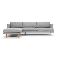 Byron 3 Seater Left Chaise Fabric Sofa - Graphite Grey with Natural Legs