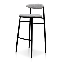 Set of 2 - Milan Fabric Bar Stool - Silver Grey and Black Legs