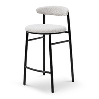 Set of 2 - Milan Bar Stool - Moon White Boucle and Black Legs