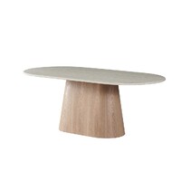 Windsor Oval Dining Table - White Travertine Matte Marble Top