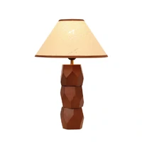 Helena Hand-Faceted Wooden Base Table Lamp, Woven