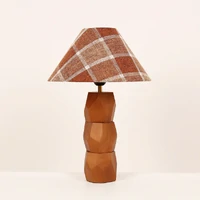 Helena Hand-Faceted Wooden Base Table Lamp, Woven, Plaid