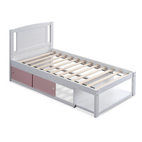Fontana Single Bed with Storage Sliding Door, White & Light Pink