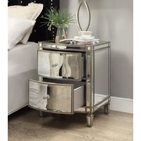 Rochelle Mirror Bedside Table Antique Brushed Silver Wood Frame