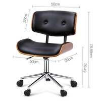 Retro Wooden & PU Leather Office Desk Chair - Black