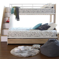 Levin Single Over Double Bunk Bed with Cabinets and Double Trundle