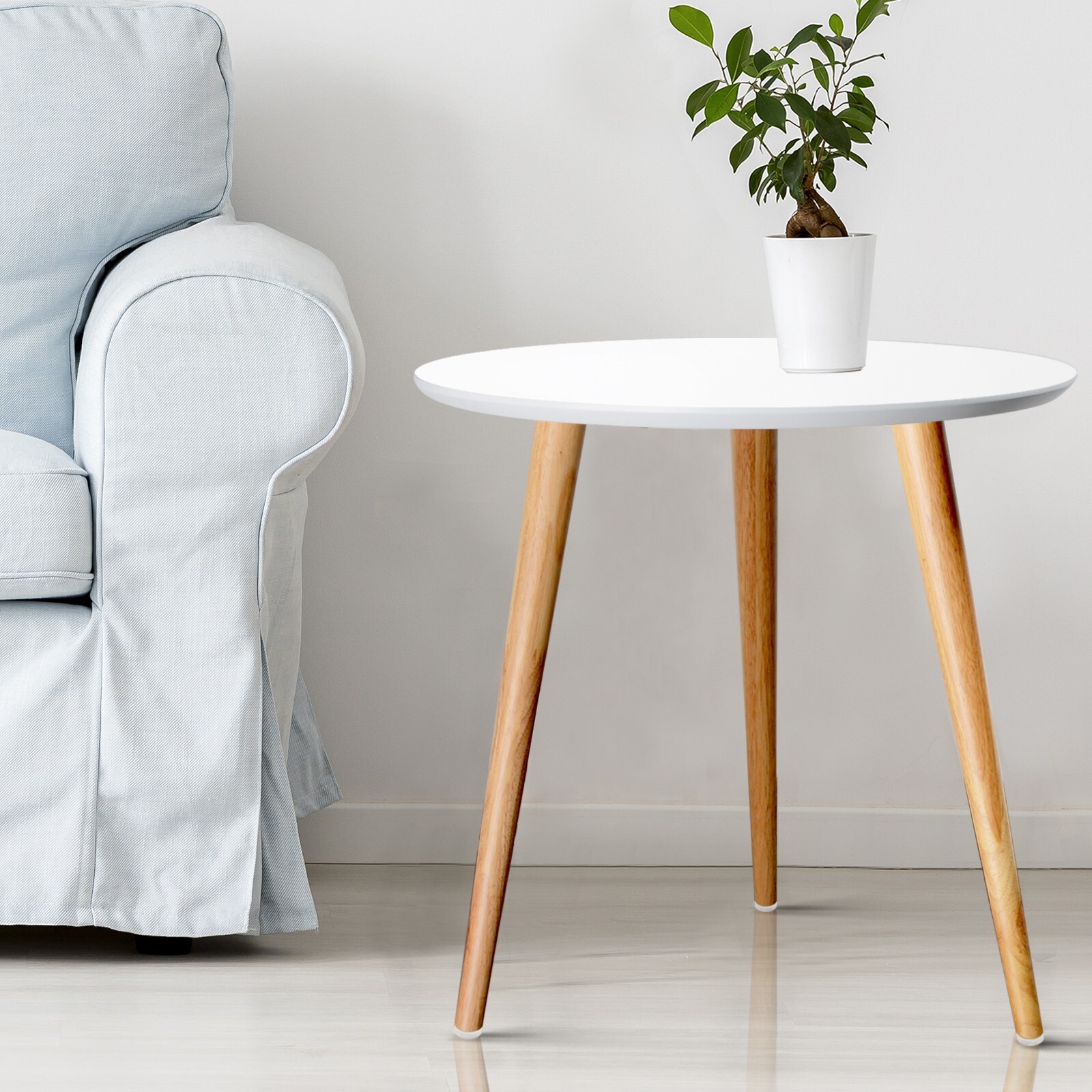 Round Wooden Side Table White
