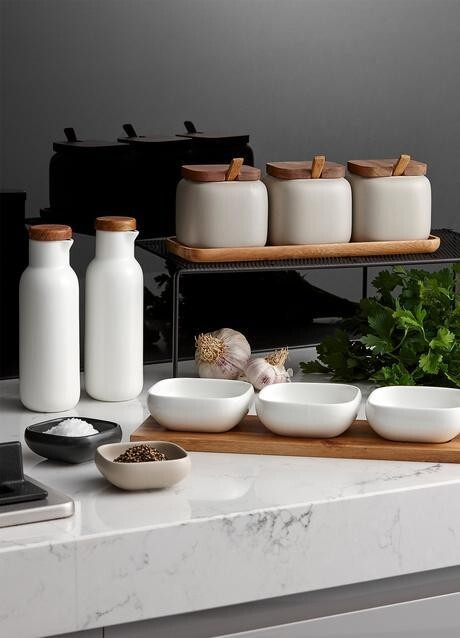 Essentials White Canister + Spoon Counter Set