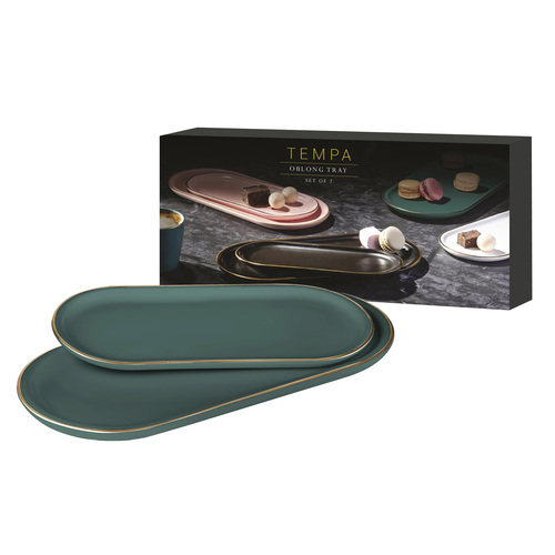 Asteria Teal Oblong Tray Set - Set of 2