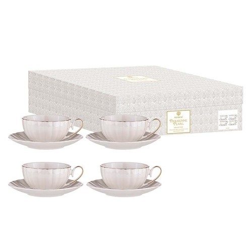Parisienne Pearl White Cup + Saucer Set Of 4