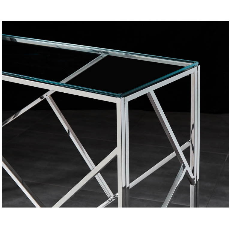 LEO Console Table Stainless Steel and Tempered Glass