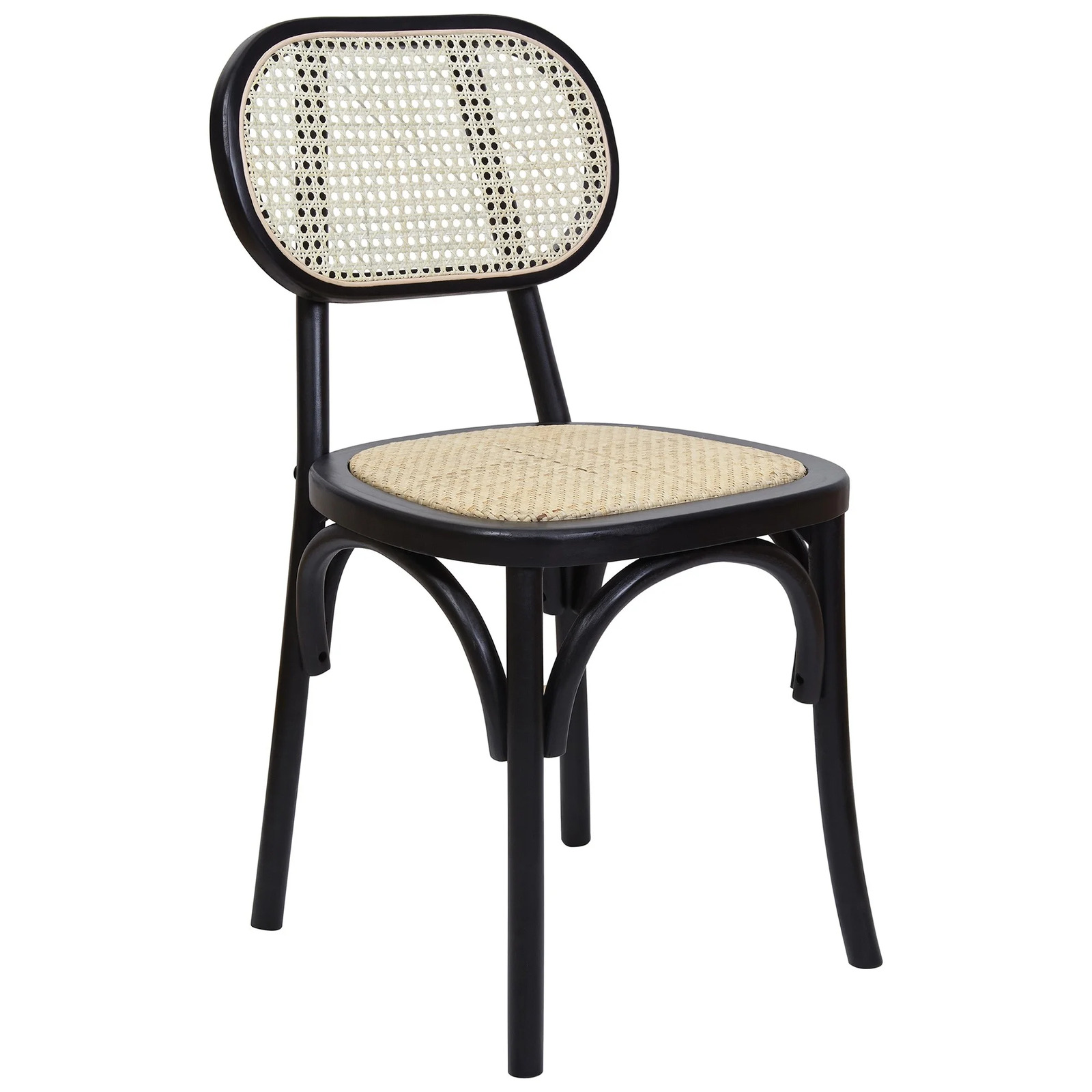 Bonilla Beech Timber & Rattan Dining Chairs, Black Set of 2