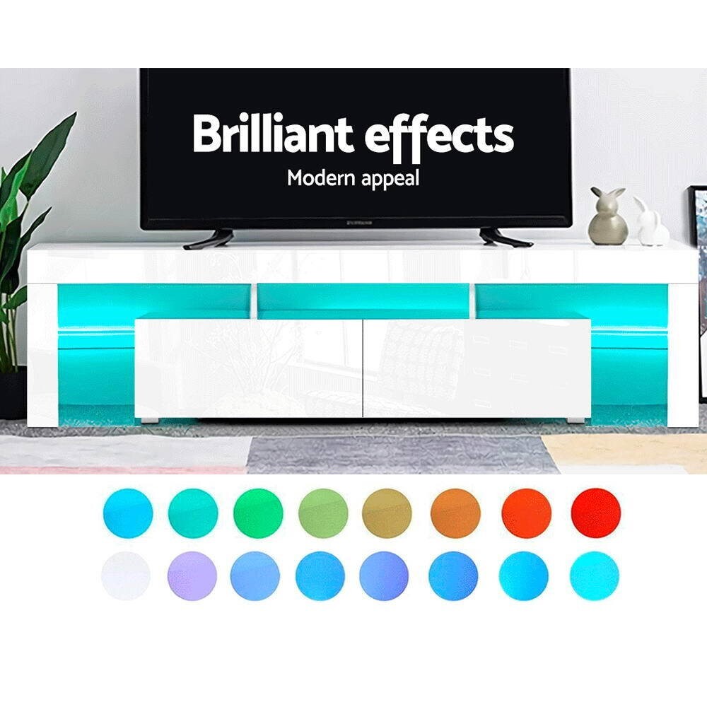 Santorini 189cm RGB LED TV Stand Cabinet Entertainment Unit Gloss Furniture Drawers Tempered Glass Shelf White