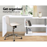 Rotatable Corner Desk with Bookshelf White