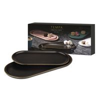 Asteria Black Oblong Tray Set - Set of 2