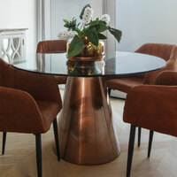 Benton Round Glass Dining Table with Copper Base