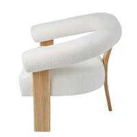 Boucle and Wood Curve Armchair White and Natural