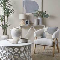 Olsen Boucle Fabric & Timber Armchair White
