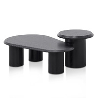 Mario Wooden Nested Coffee & Side Table Set, Black Oak