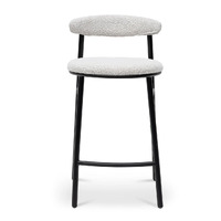 Set of 2 - Milan Bar Stool - Moon White Boucle and Black Legs