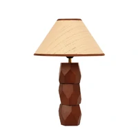 Helena Hand-Faceted Wooden Base Table Lamp, Woven