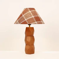 Helena Hand-Faceted Wooden Base Table Lamp, Woven, Plaid