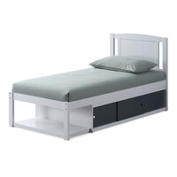 Fontana Single Bed with Storage Sliding Door, White & Dark Grey